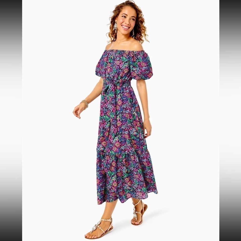 LILLY PULITZER Medium Tammie off the shoulder dress Multi Feeling Fintas… - Picture 7 of 16